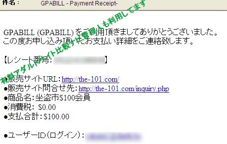坐頭市購入時のメール